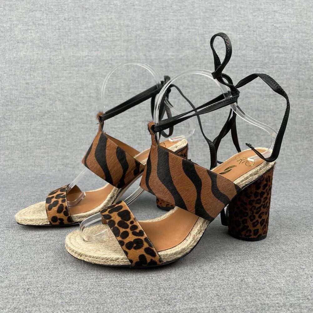 Franco Sarto Sandals Womens 7.5 Brown Black Zebra Stripe Calf‎ Hair Ankle Strap - Picture 4 of 16
